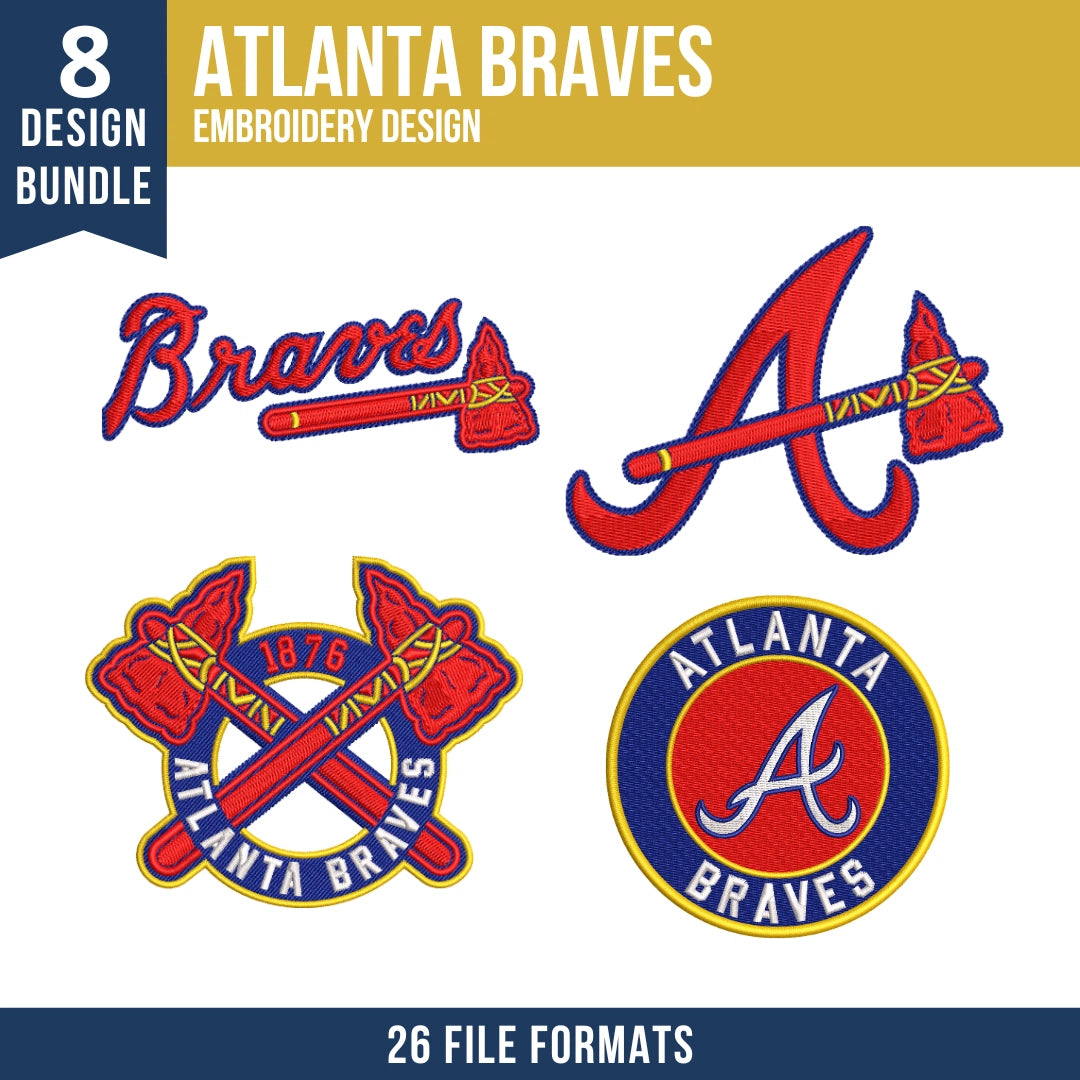 Atlanta Braves Embroidery Design Bundle – 8 MLB Designs, 26 Formats