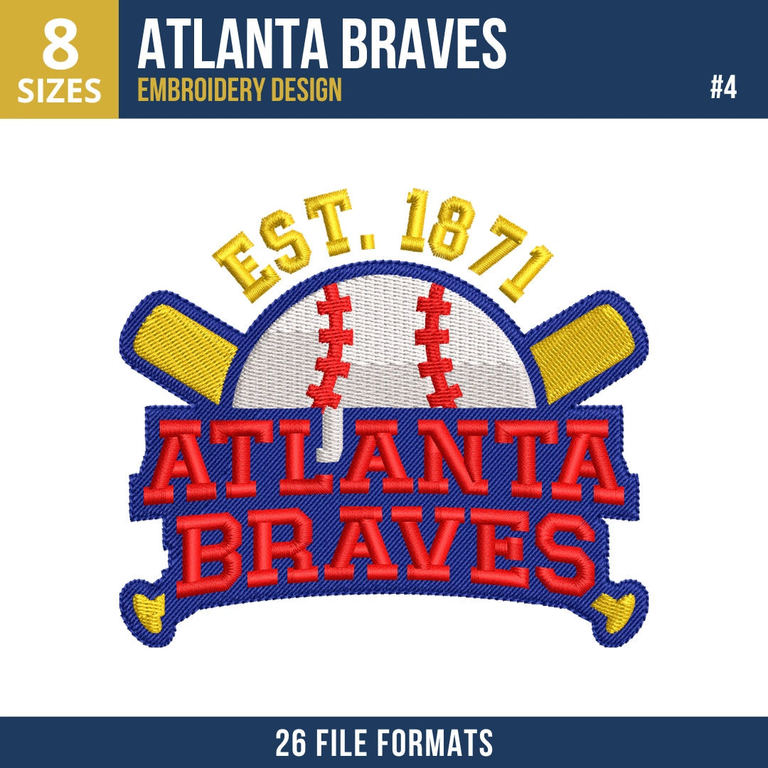 Atlanta Braves Embroidery Design Bundle – 8 MLB Designs, 26 Formats