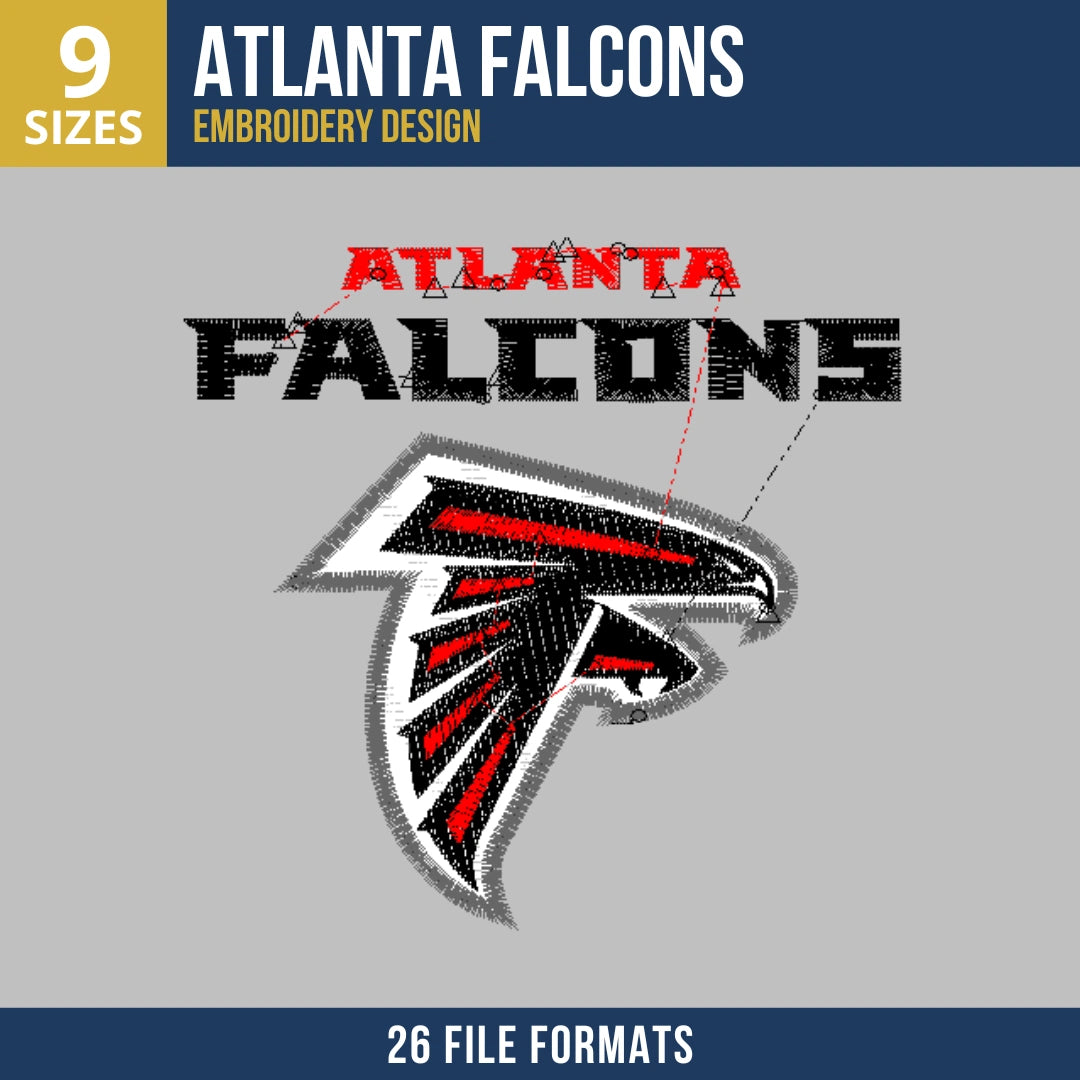 Atlanta Falcons Wordmark and Falcon Head Combo Football Embroidery Design 