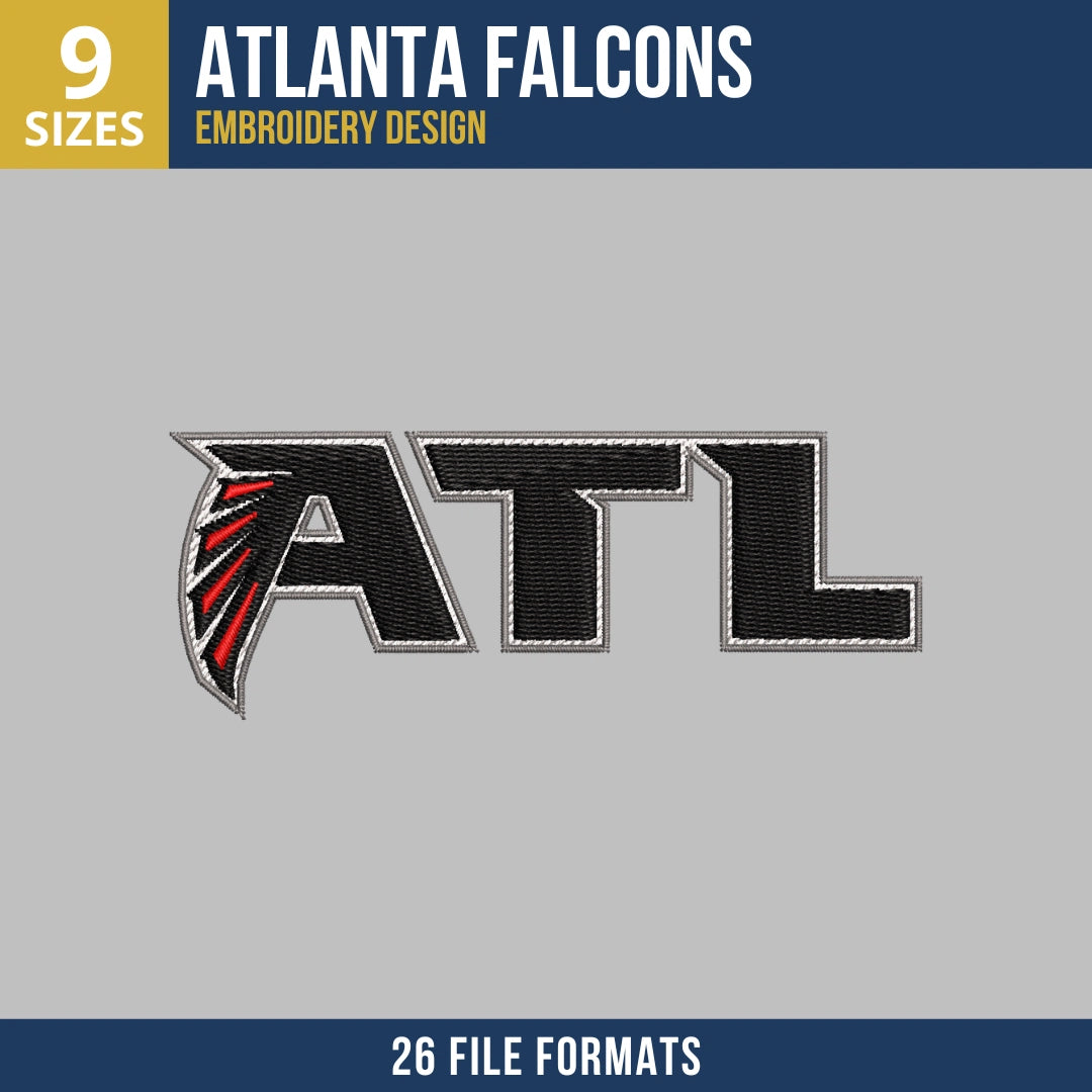 Atlanta Falcons ATL Wordmark Football Embroidery Design