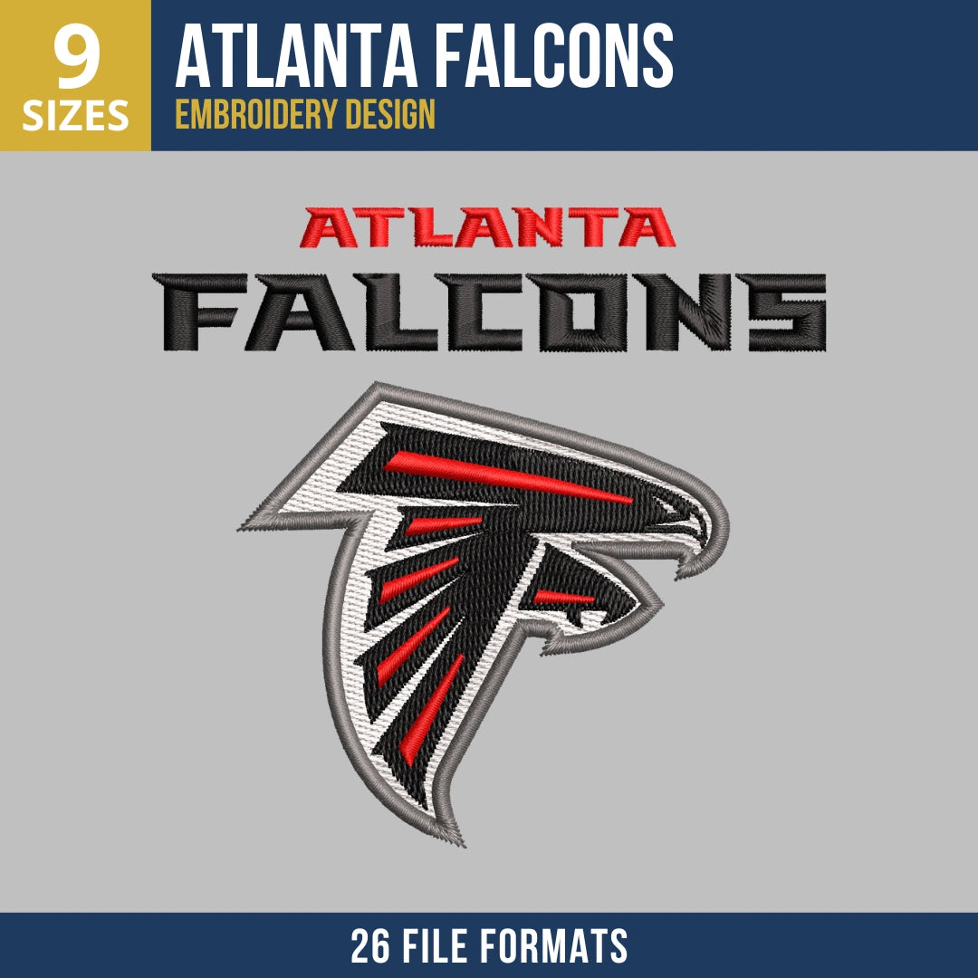 Atlanta Falcons Wordmark and Falcon Head Combo Football Embroidery Design 