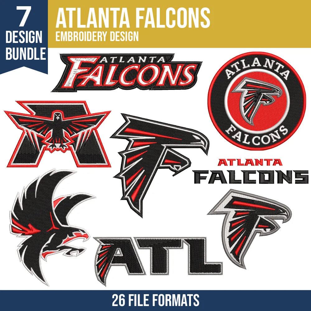 Atlanta Falcons Embroidery Design Bundle | 7 Designs