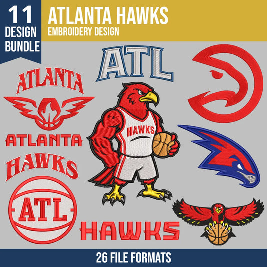Atlanta Hawks Embroidery Bundle - 12 Machine Embroidery Designs