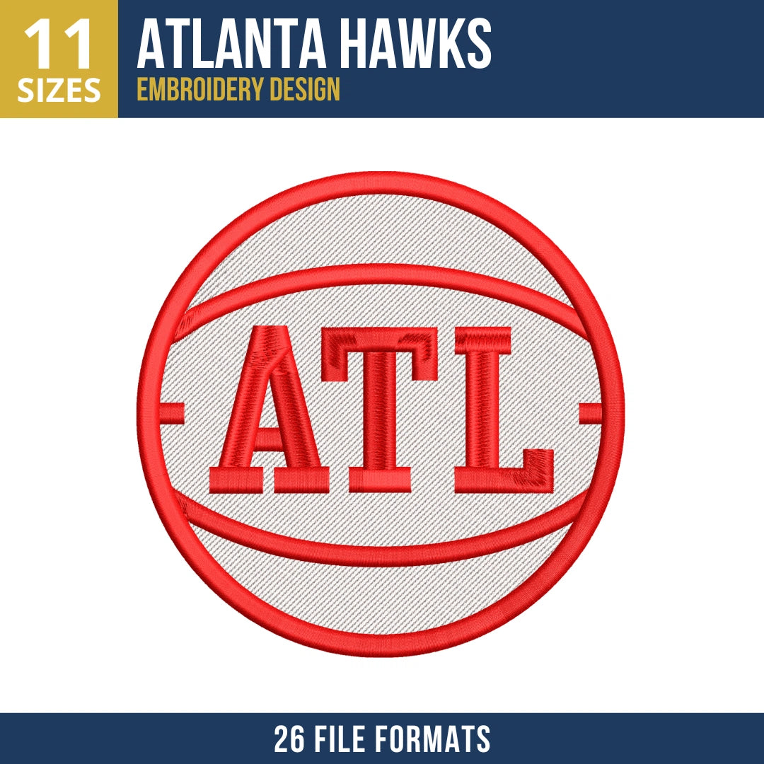 Atlanta Hawks ATL Basketball Badge Embroidery Design