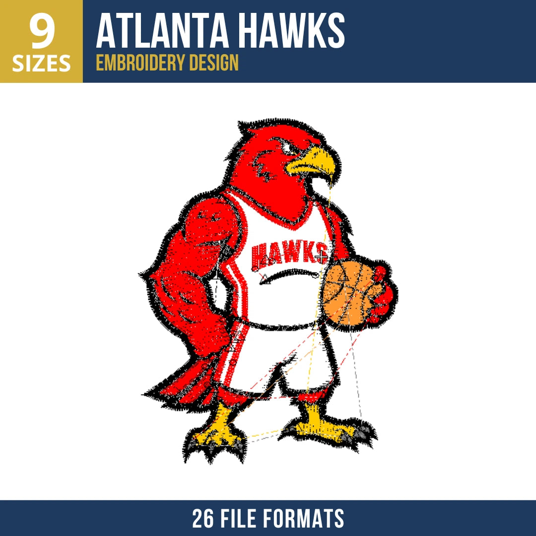 Atlanta Hawks Standing Mascot Embroidery Design