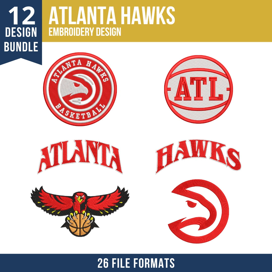 Atlanta Hawks Embroidery Bundle - 12 Machine Embroidery Designs