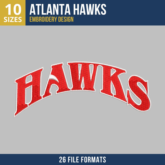 Atlanta Hawks Arched Hawks Wordmark Embroidery Design