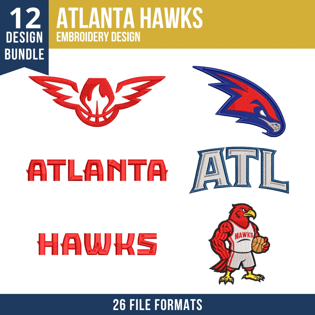 Atlanta Hawks Embroidery Bundle - 12 Machine Embroidery Designs