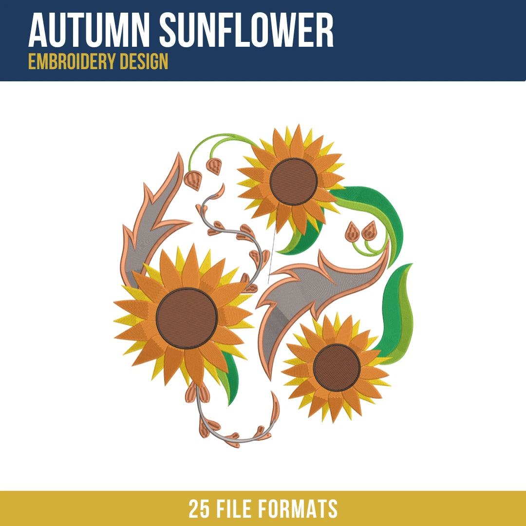 Autumn Sunflower Embroidery Design