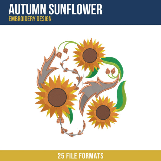 Autumn Sunflower Embroidery Design