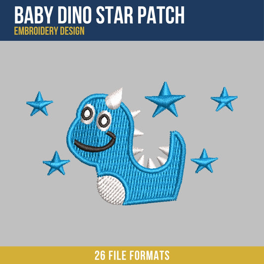 Baby Dino Star Patch Embroidery Design