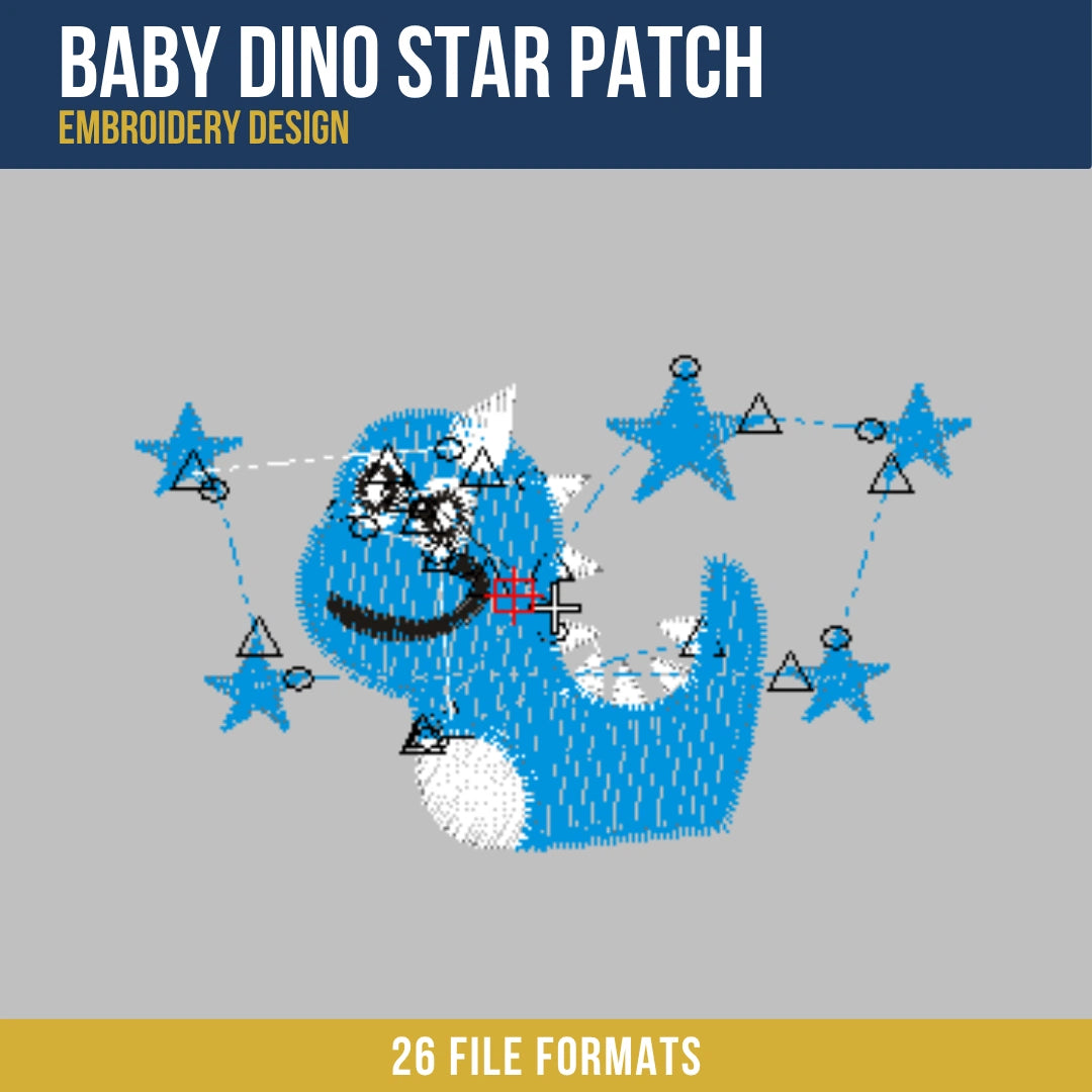 Baby Dino Star Patch Embroidery Design