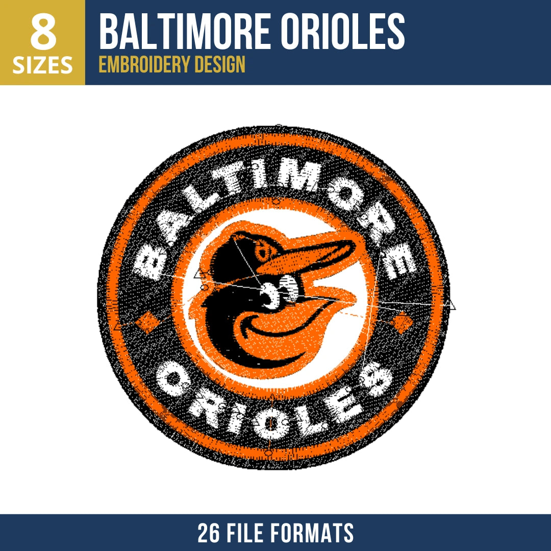 Baltimore Orioles Circle Badge Embroidery Design