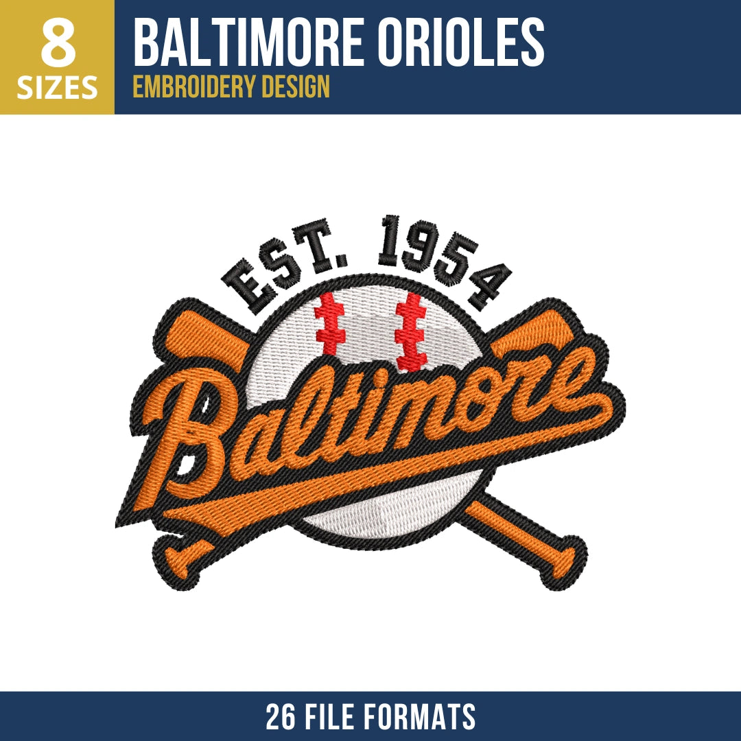 Baltimore Orioles EST. 1954 Baseball Badge Embroidery Design