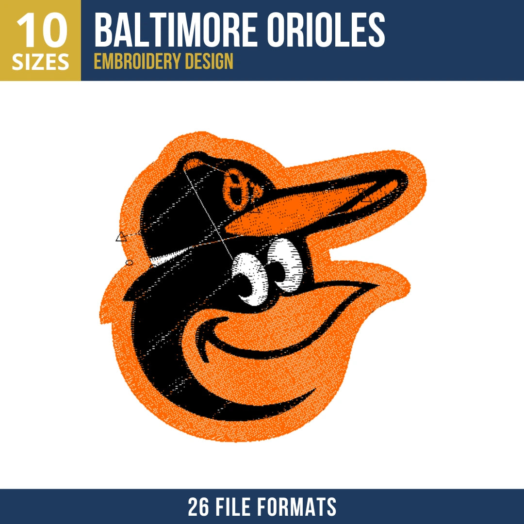 Baltimore Orioles Bird Mascot Head Embroidery Design