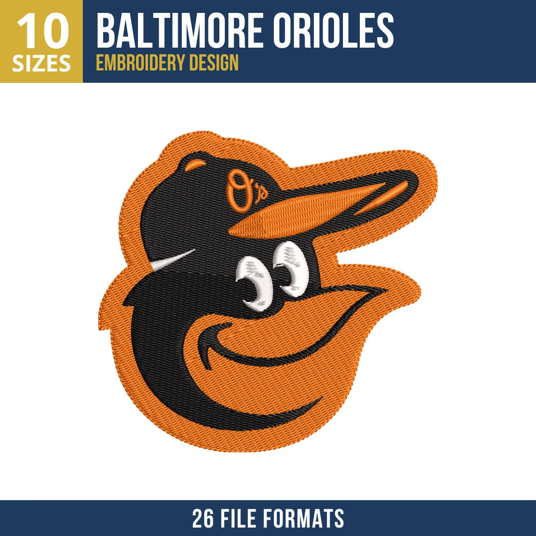 Baltimore Orioles Bird Mascot Head Embroidery Design