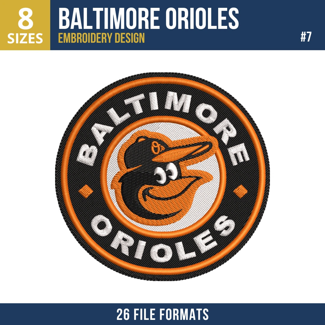 Baltimore Orioles Embroidery Design Bundle – 8 MLB Designs, 26 Formats