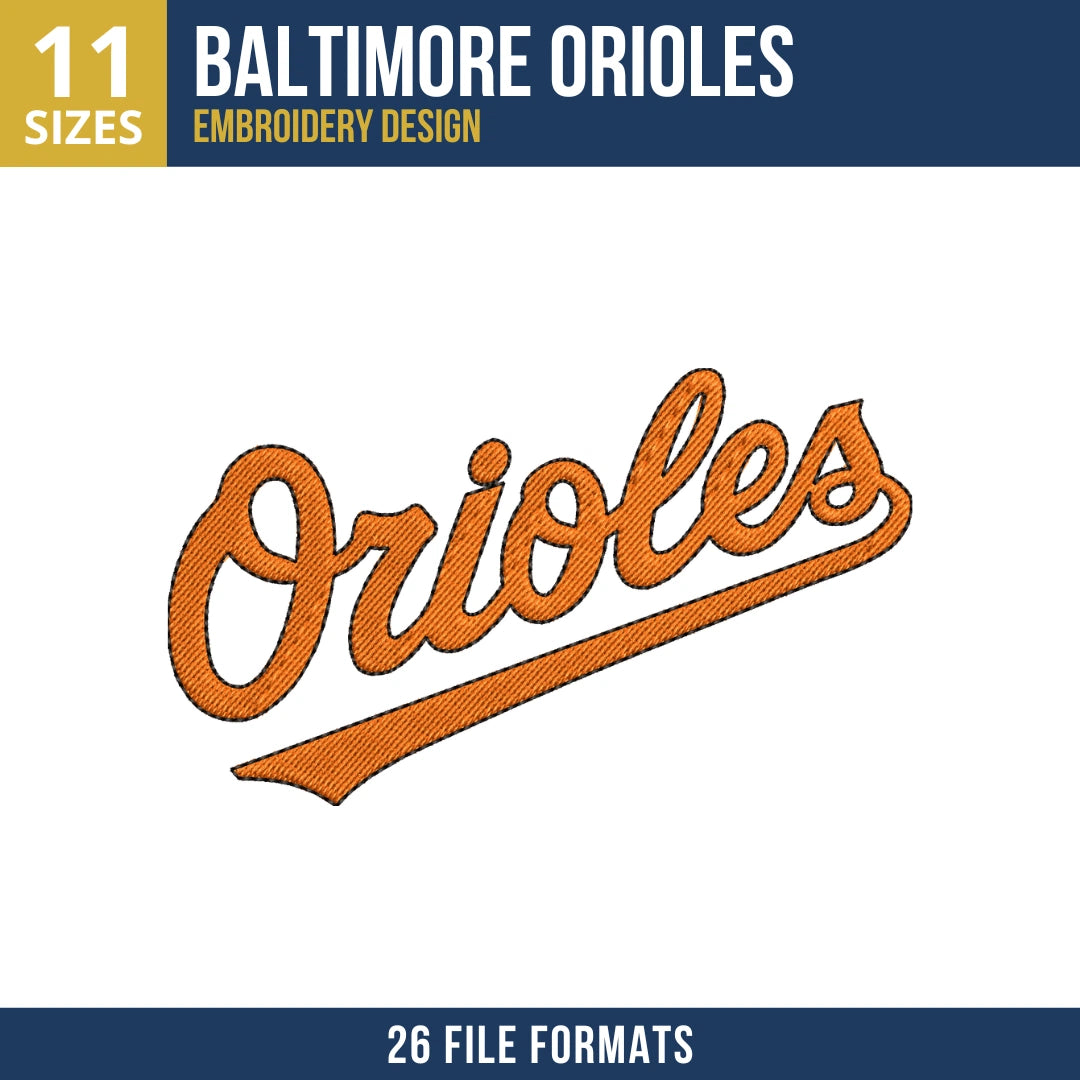 Baltimore Orioles Script Embroidery Design