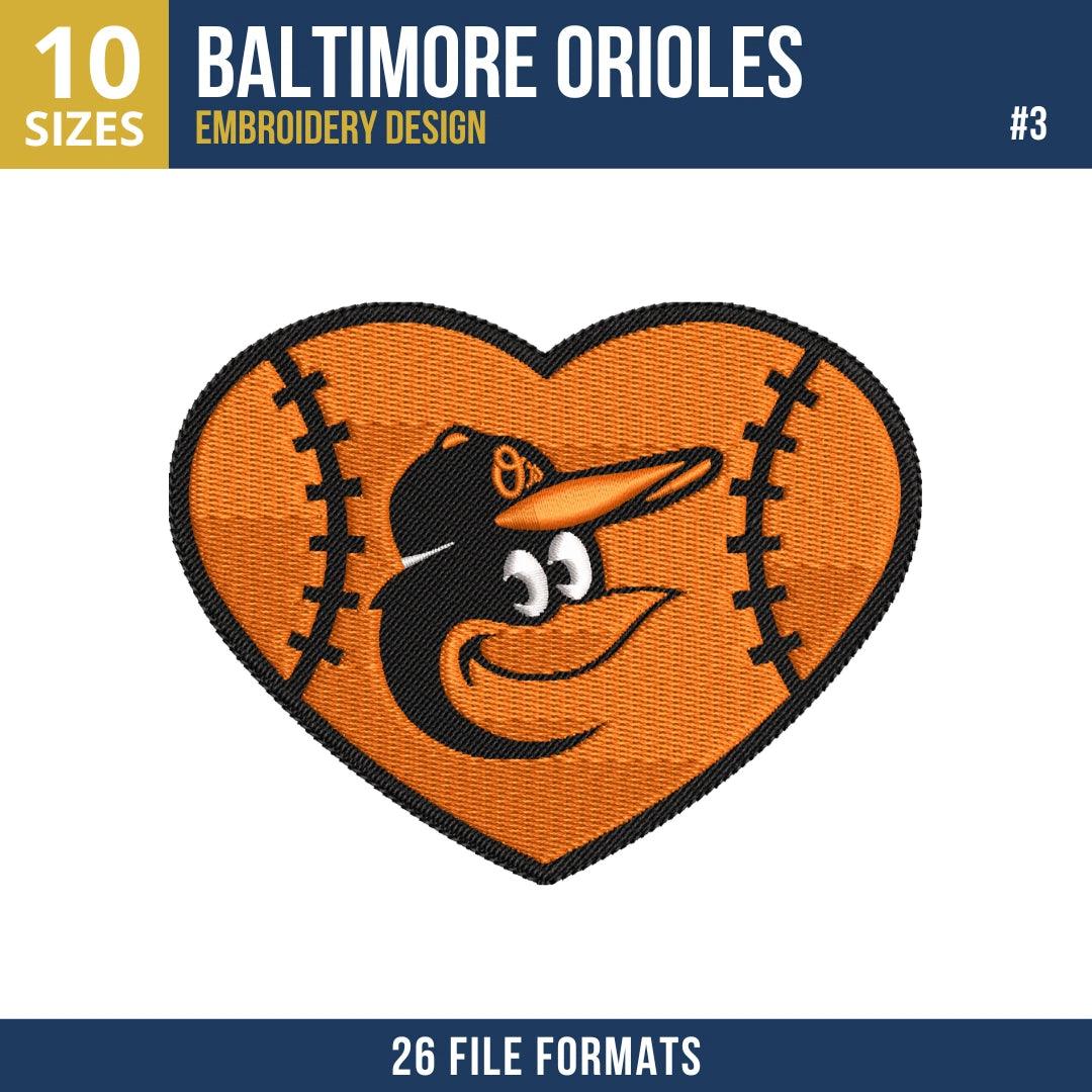 Baltimore Orioles Embroidery Design Bundle – 8 MLB Designs, 26 Formats