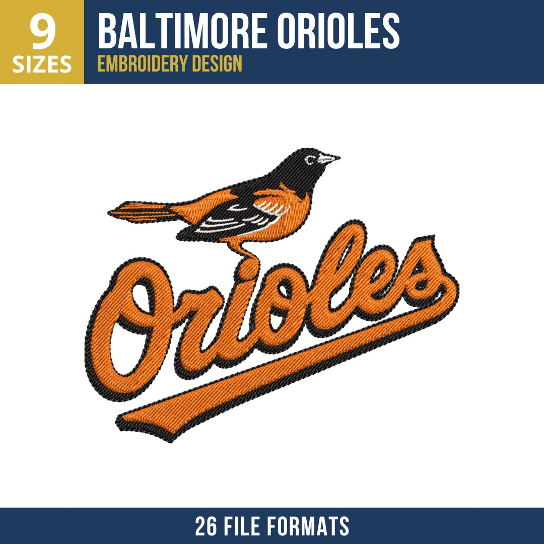 Baltimore Orioles Bird Script Embroidery Design