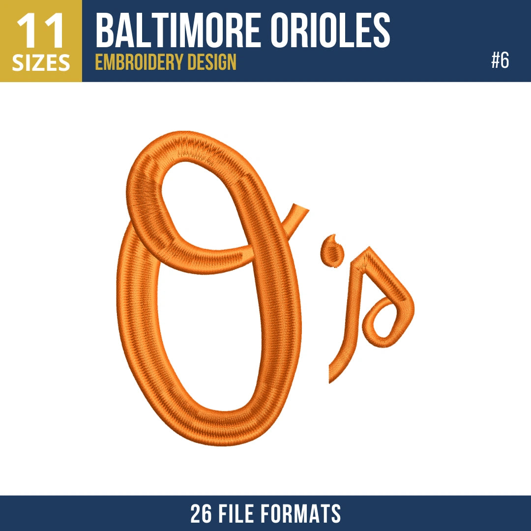 Baltimore Orioles Embroidery Design Bundle – 8 MLB Designs, 26 Formats