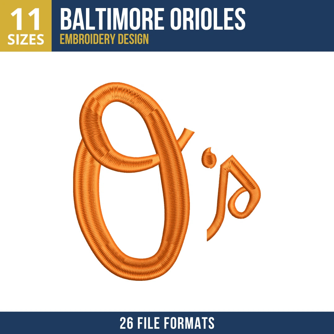 Baltimore Orioles O's Script Monogram Embroidery Design