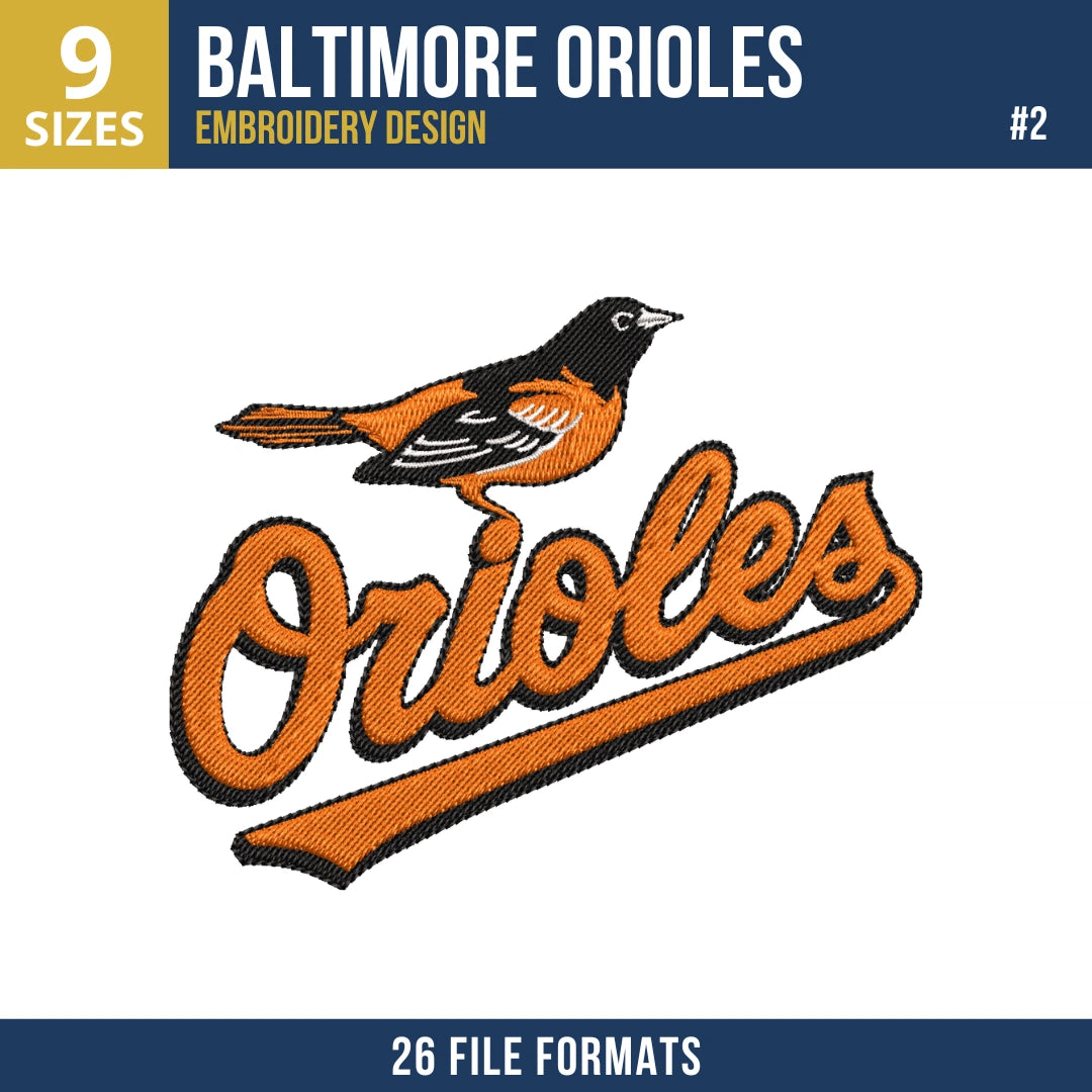 Baltimore Orioles Embroidery Design Bundle – 8 MLB Designs, 26 Formats