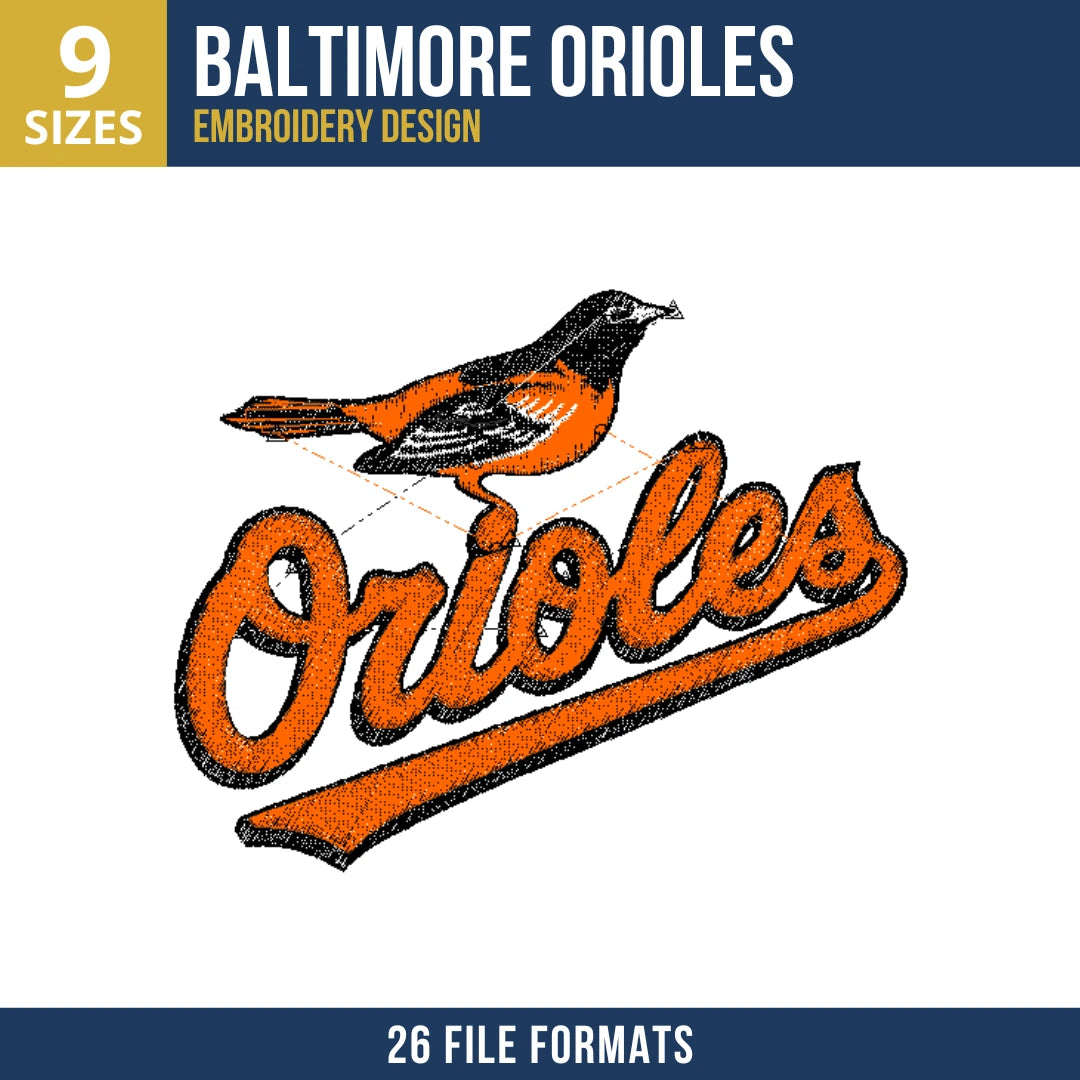 Baltimore Orioles Bird Script Embroidery Design