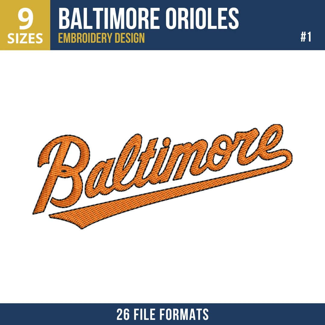 Baltimore Orioles Embroidery Design Bundle – 8 MLB Designs, 26 Formats