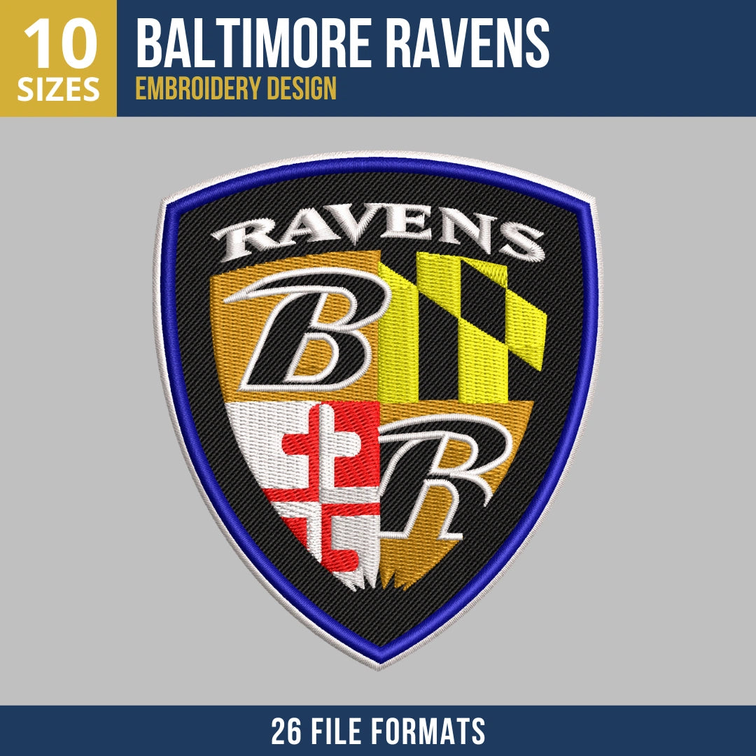 Baltimore Ravens Shield Crest Football Embroidery Design