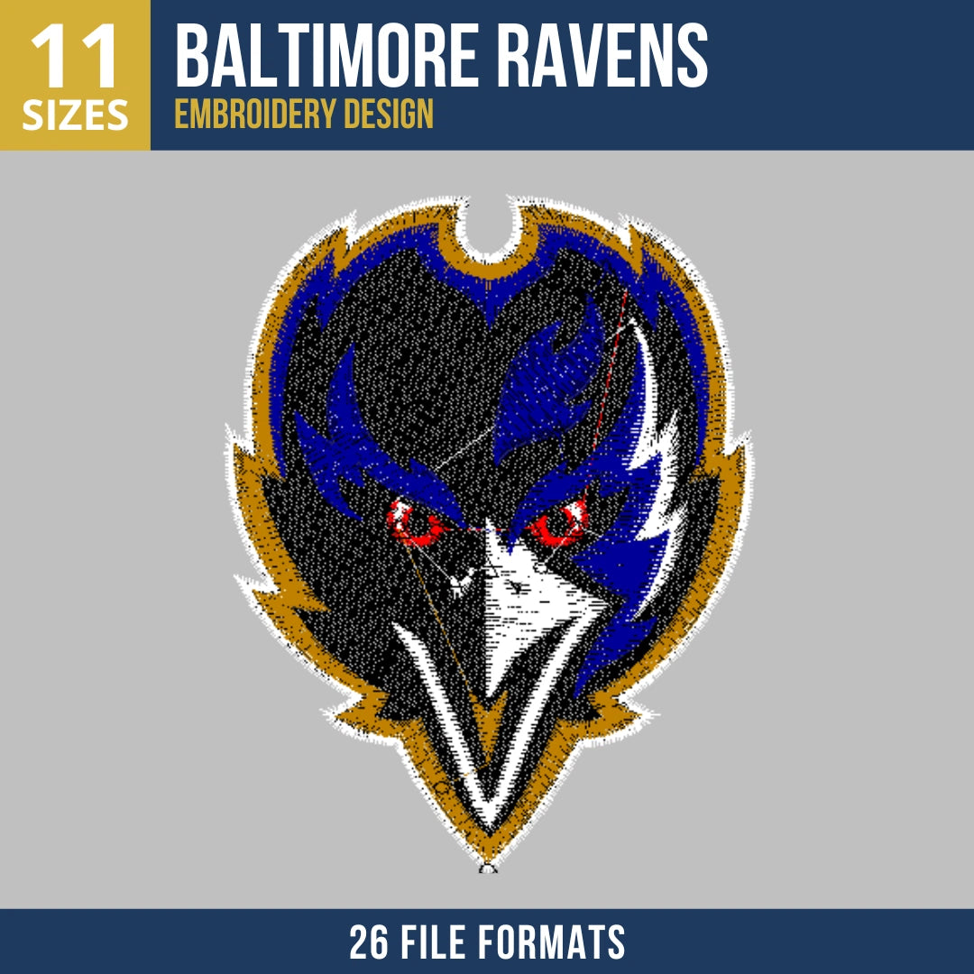 Baltimore Ravens Fierce Head Shield Embroidery Design