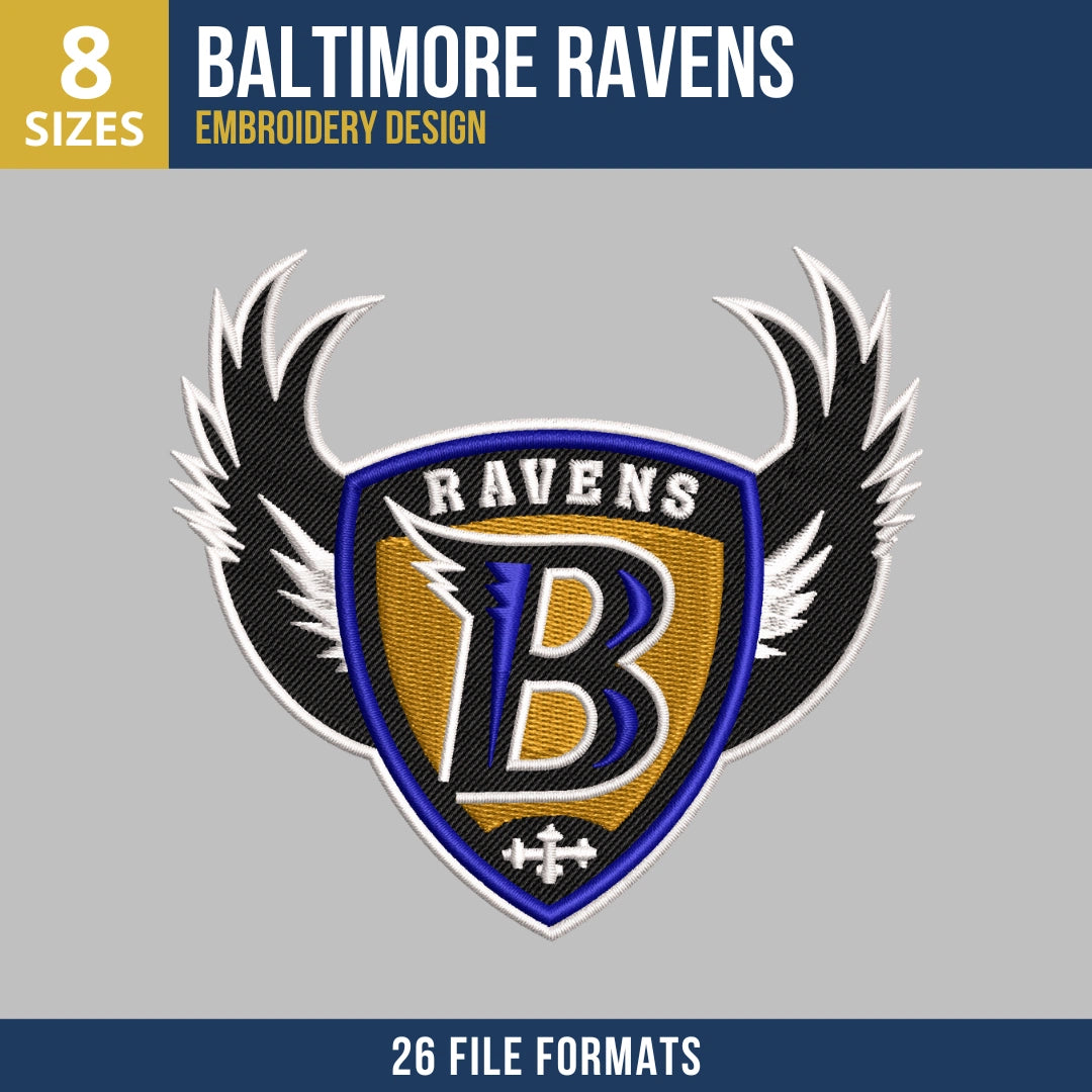 Baltimore Ravens Winged Shield Crest Embroidery Design