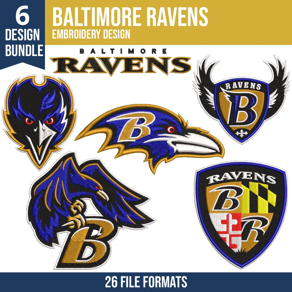 Baltimore Ravens Embroidery Design Bundle | 6 Designs
