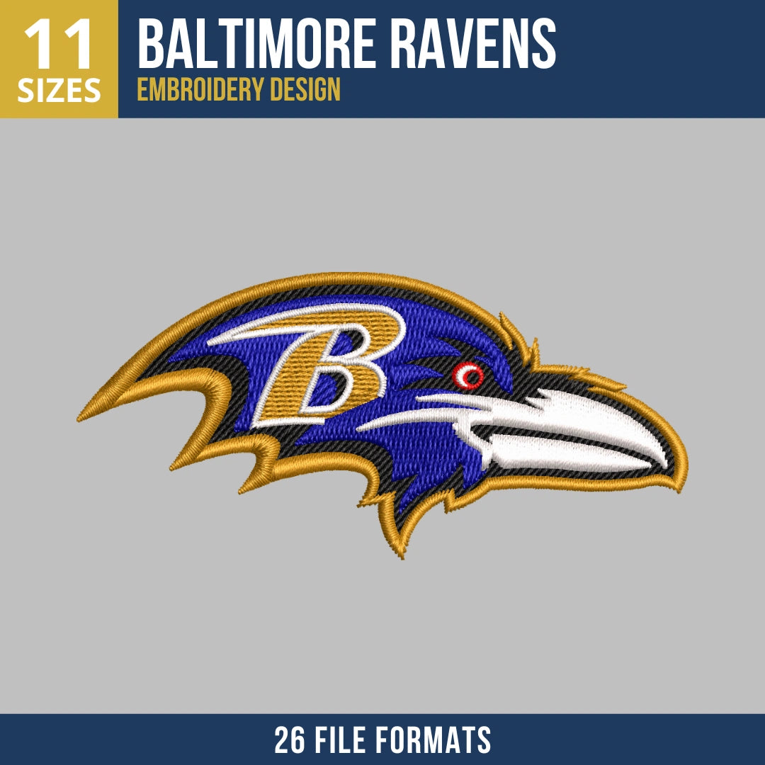 Baltimore Ravens Head Logo Football Embroidery Design