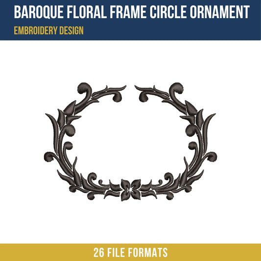 Baroque Floral Frame Circle Ornament Embroidery Design
