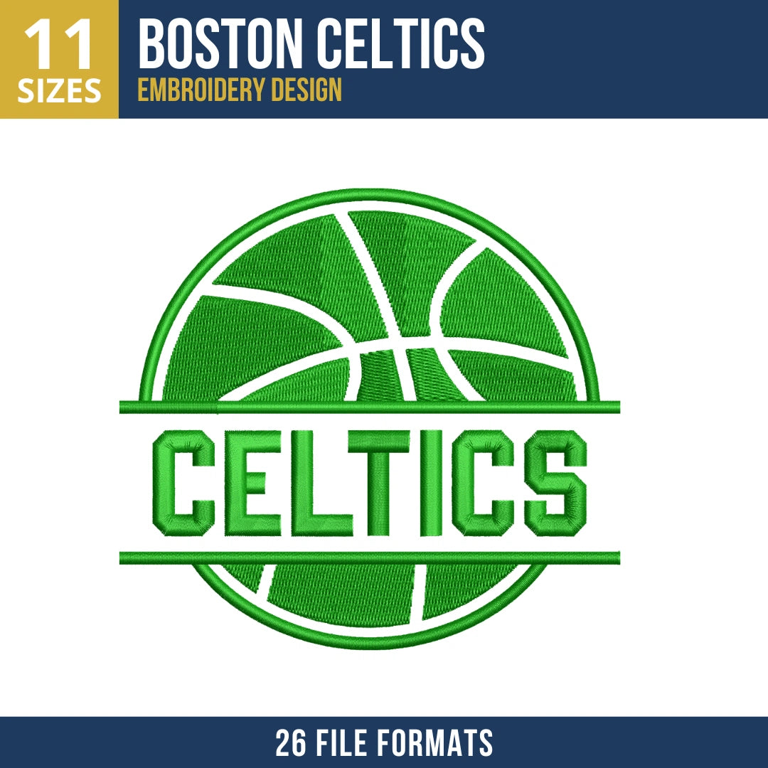 Boston Celtics Basketball Split Badge Embroidery Design