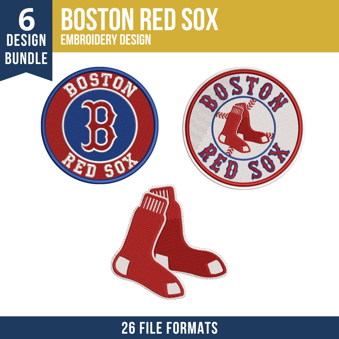 Boston Red Sox Embroidery Design Bundle – 6 MLB Designs, 26 Formats