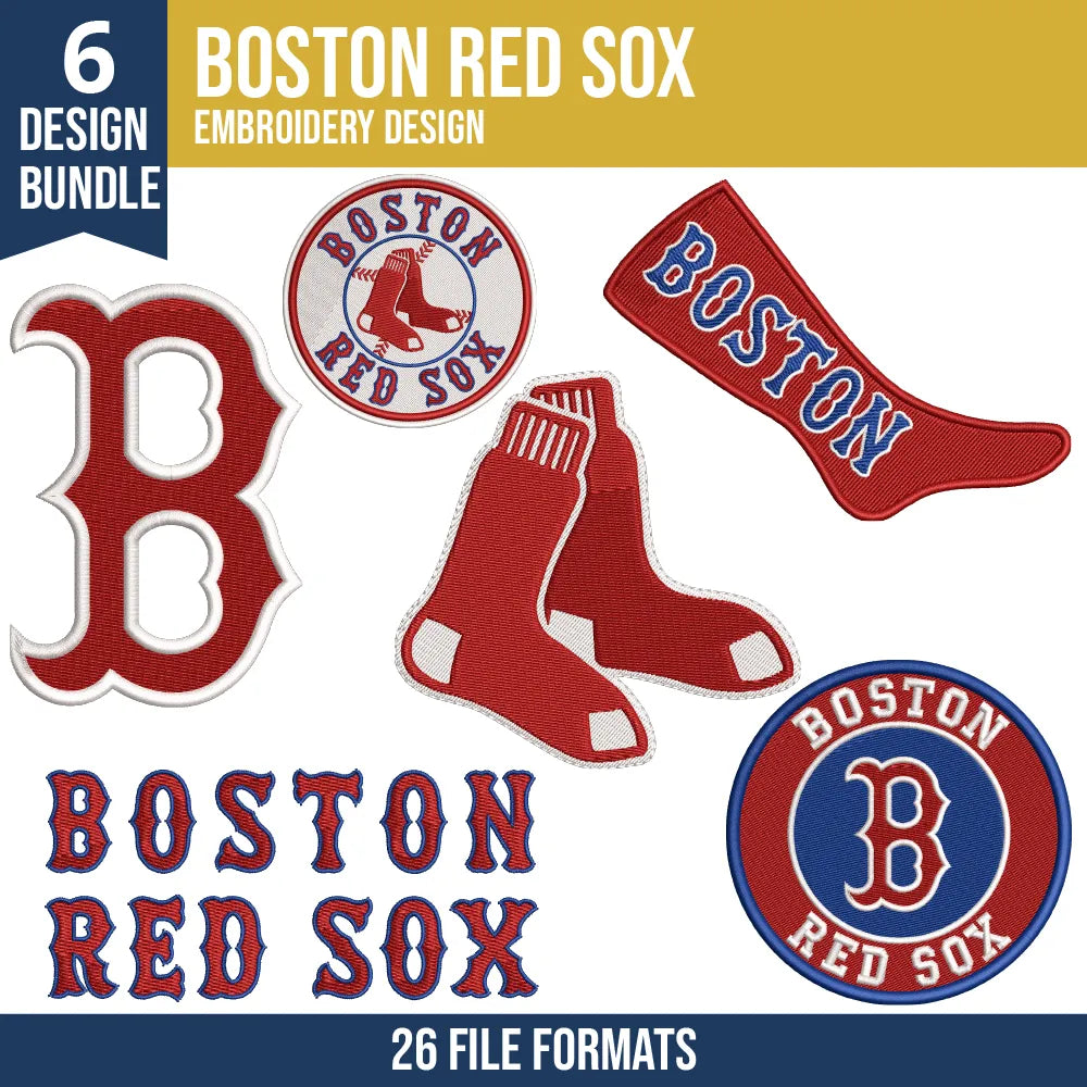 Boston Red Sox Embroidery Design Bundle – 6 MLB Designs, 26 Formats