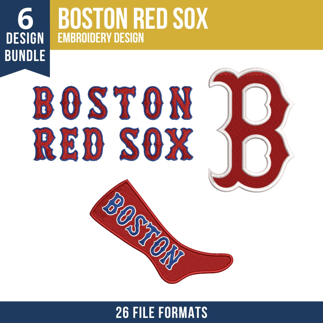 Boston Red Sox Embroidery Design Bundle – 6 MLB Designs, 26 Formats