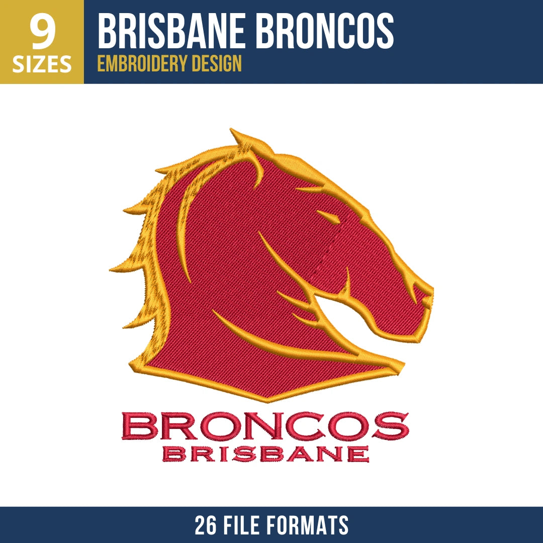 Brisbane Broncos Mascot Wordmark Embroidery Design