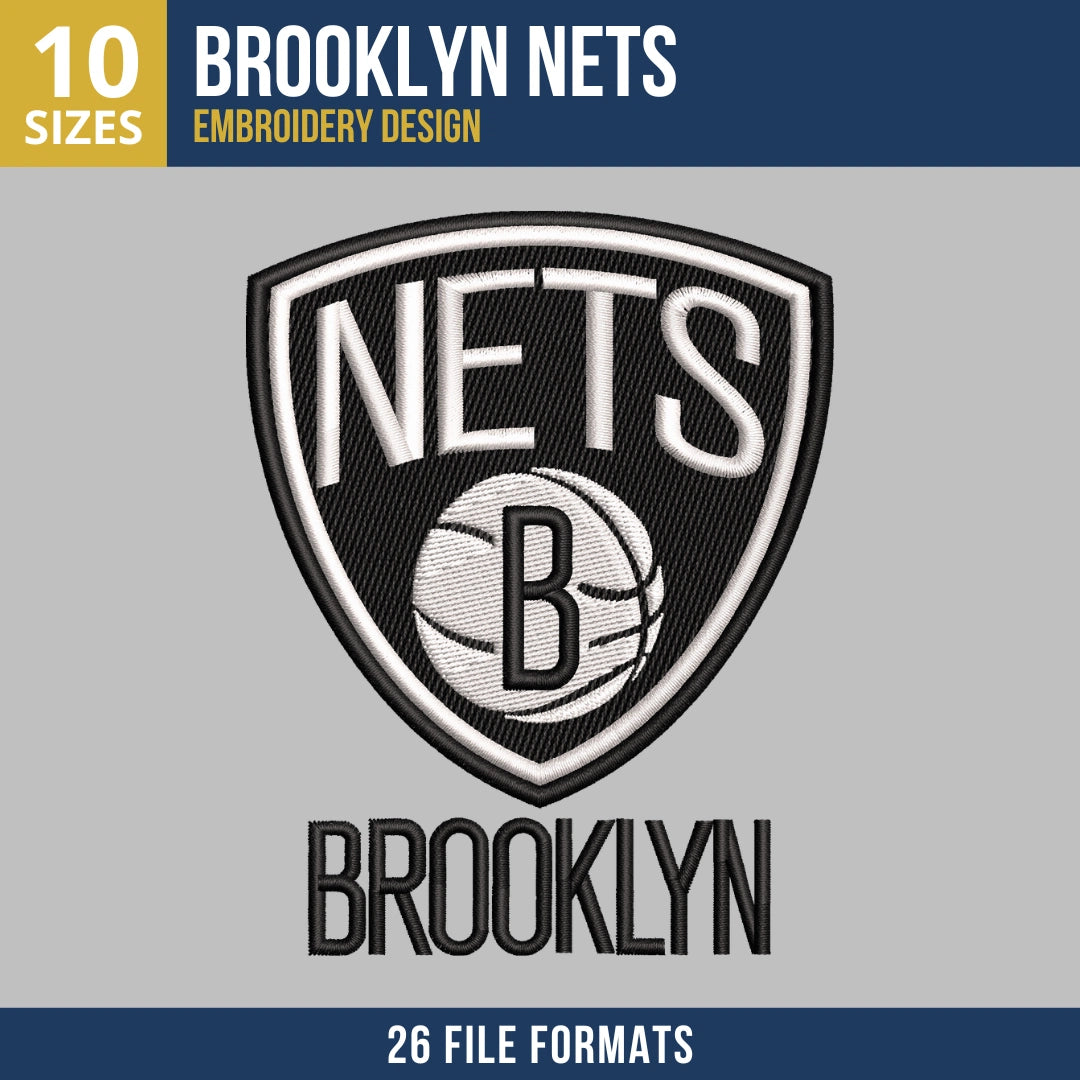 
Brooklyn Nets Shield Badge and Wordmark Basketball Embroidery Design