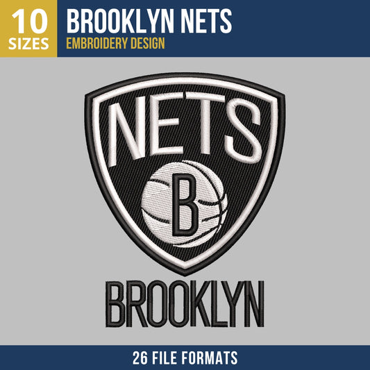 
Brooklyn Nets Shield Badge and Wordmark Basketball Embroidery Design