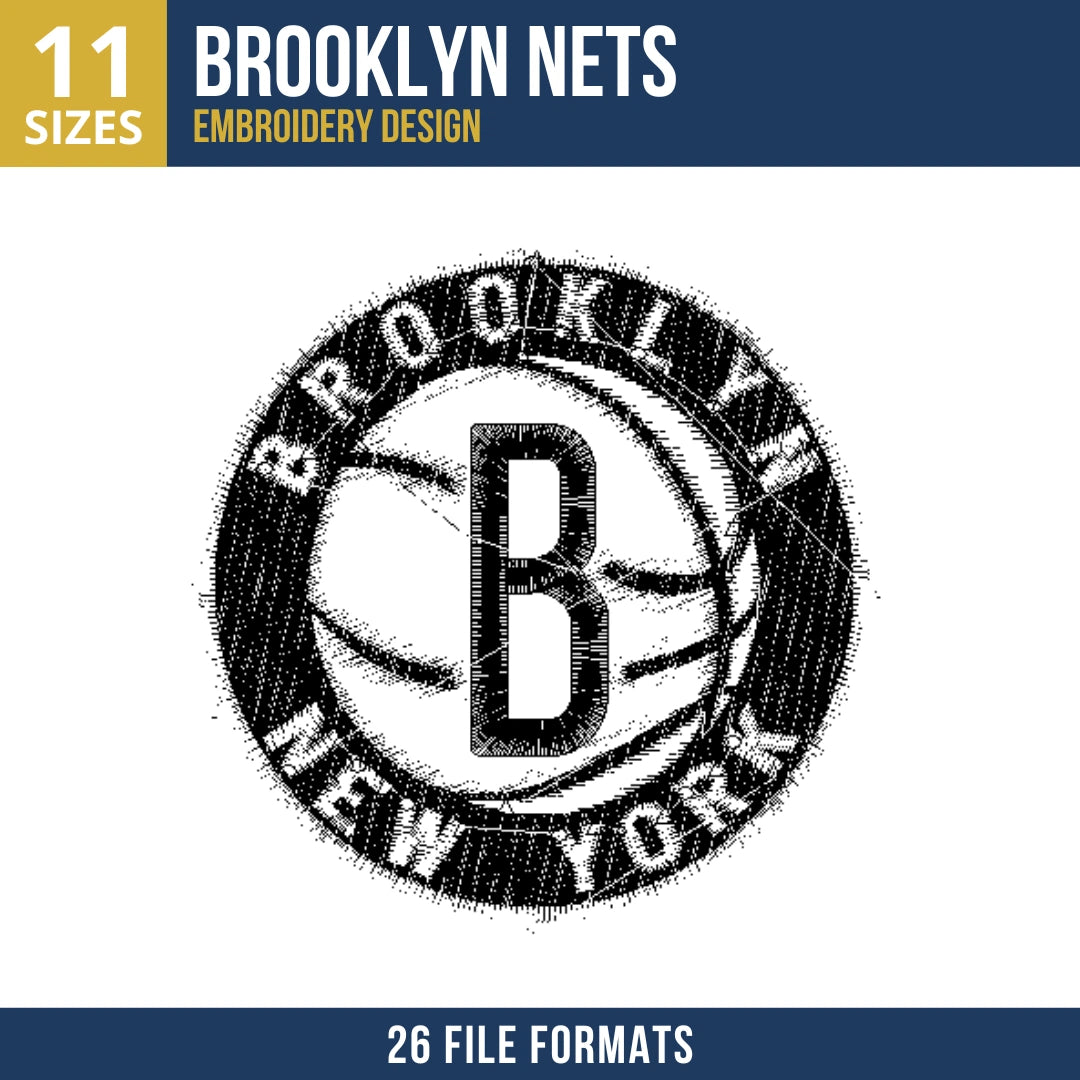 Black and White Brooklyn Nets Circle Badge Basketball Embroidery Design
