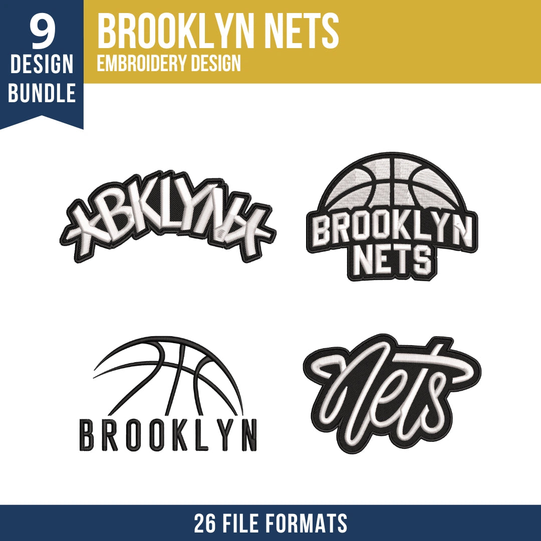 Brooklyn Nets Embroidery Design Bundle - 9 Machine Embroidery Files