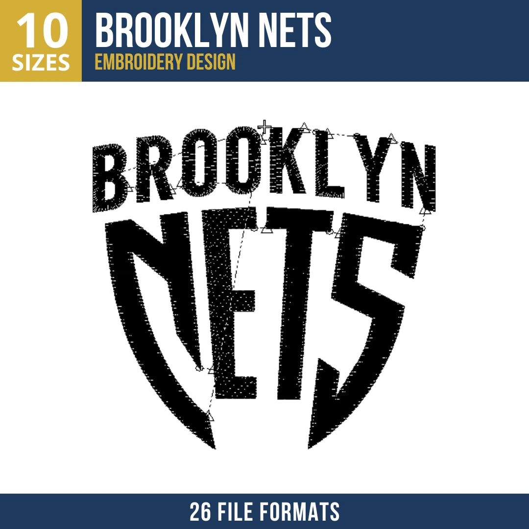 Brooklyn Nets Arched Shield Wordmark Embroidery Design