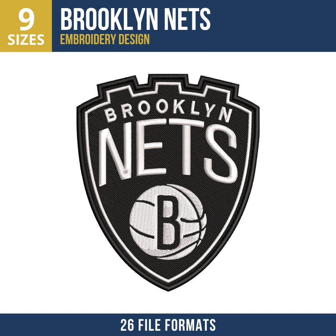 Brooklyn Nets Shield Badge Embroidery Design