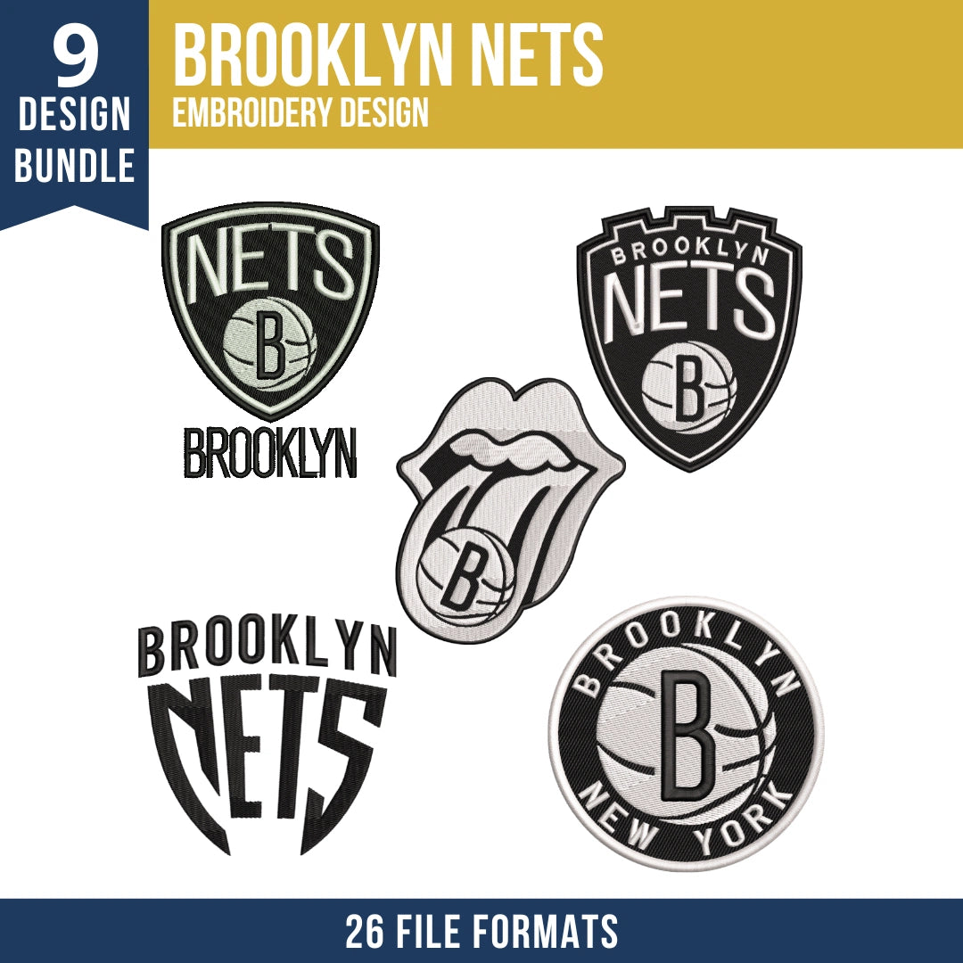 Brooklyn Nets Embroidery Design Bundle - 9 Machine Embroidery Files