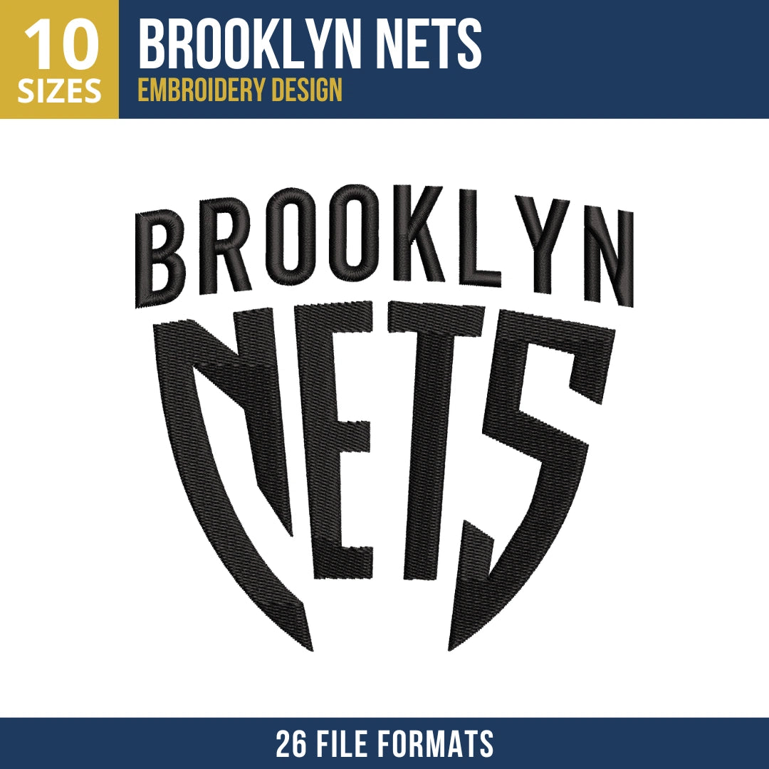 Brooklyn Nets Arched Shield Wordmark Embroidery Design