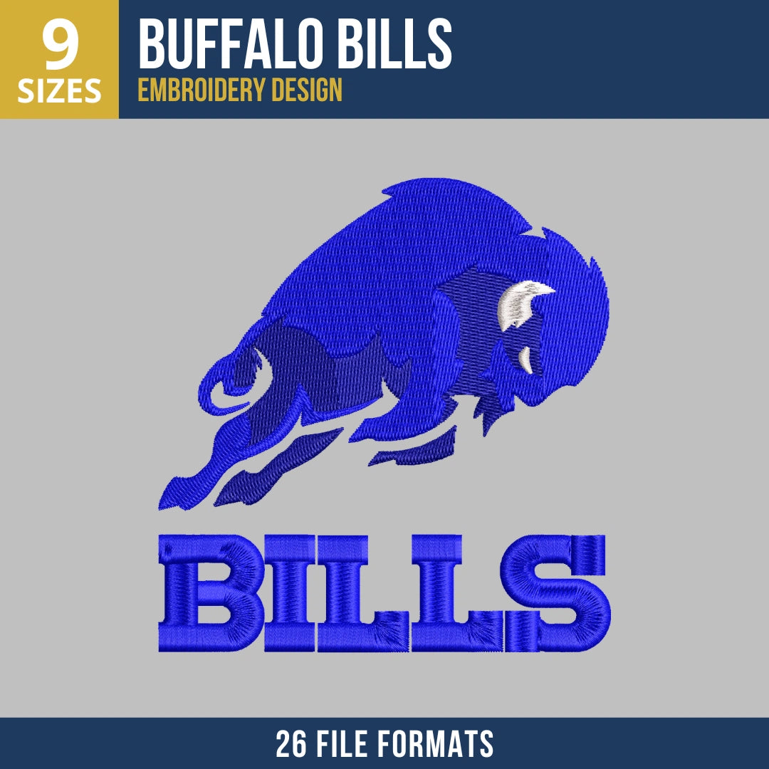 Buffalo Bills Charging Buffalo Embroidery Design with Bold Text