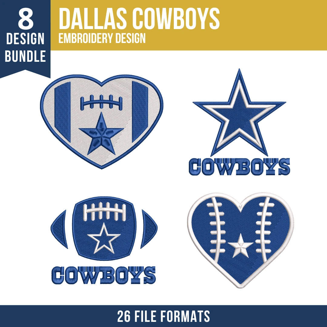 Dallas Cowboys Embroidery Bundle 8 Designs | 26 Formats